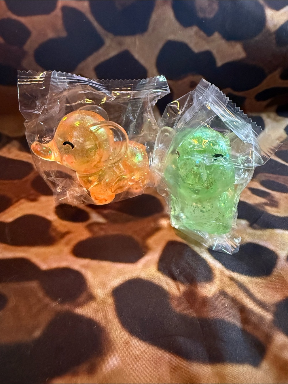 Clear Glitter Elephant Squish Toy - Choose One- Orange or Green